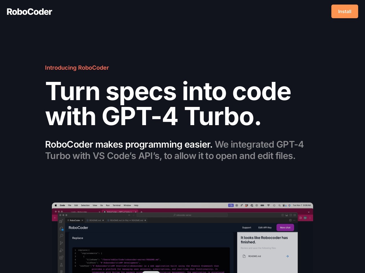 RoboCoder - GPT-4 Turbo in VS Code