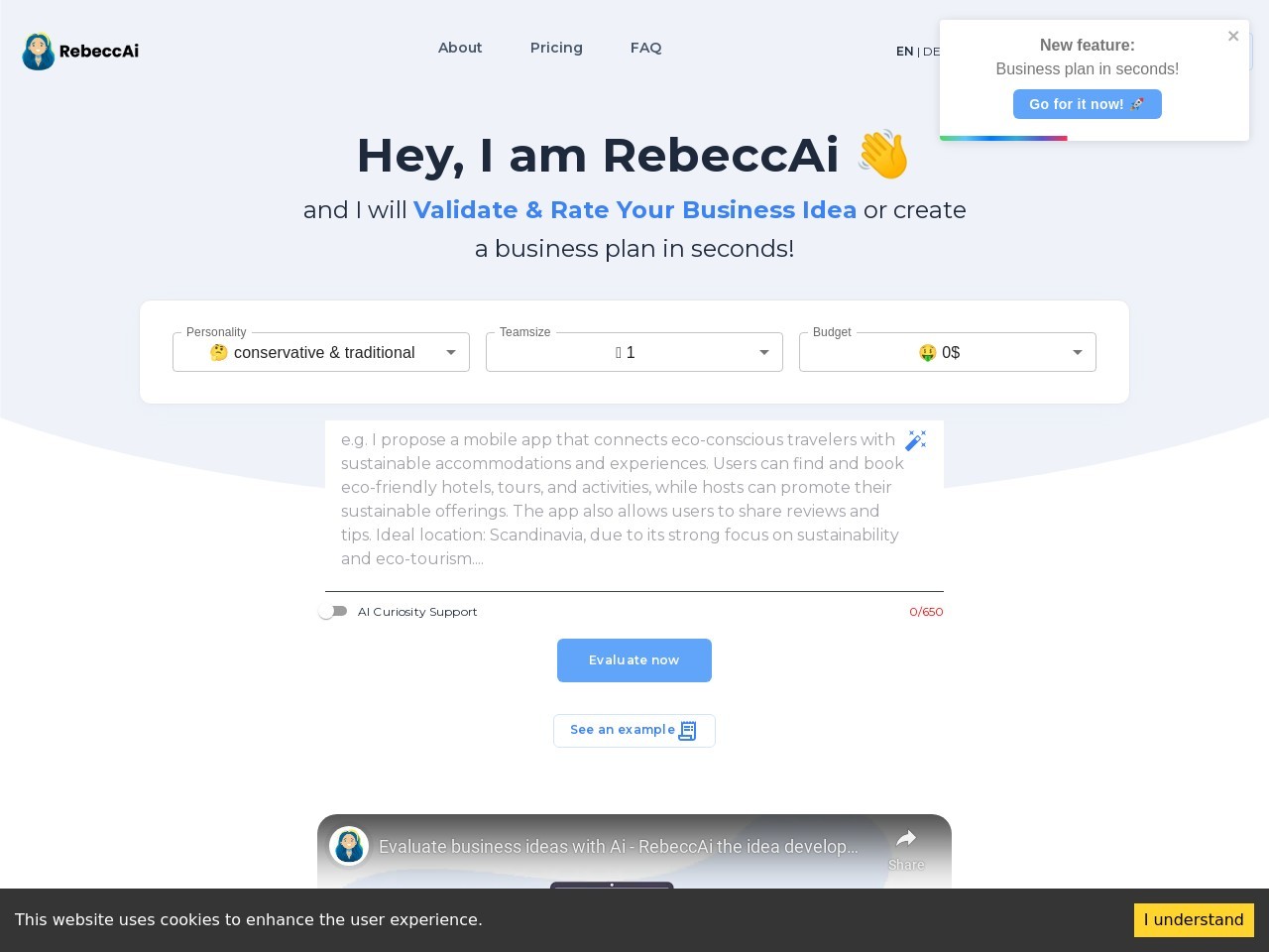 RebeccAi - AI-powered business idea evaluation and validation tool