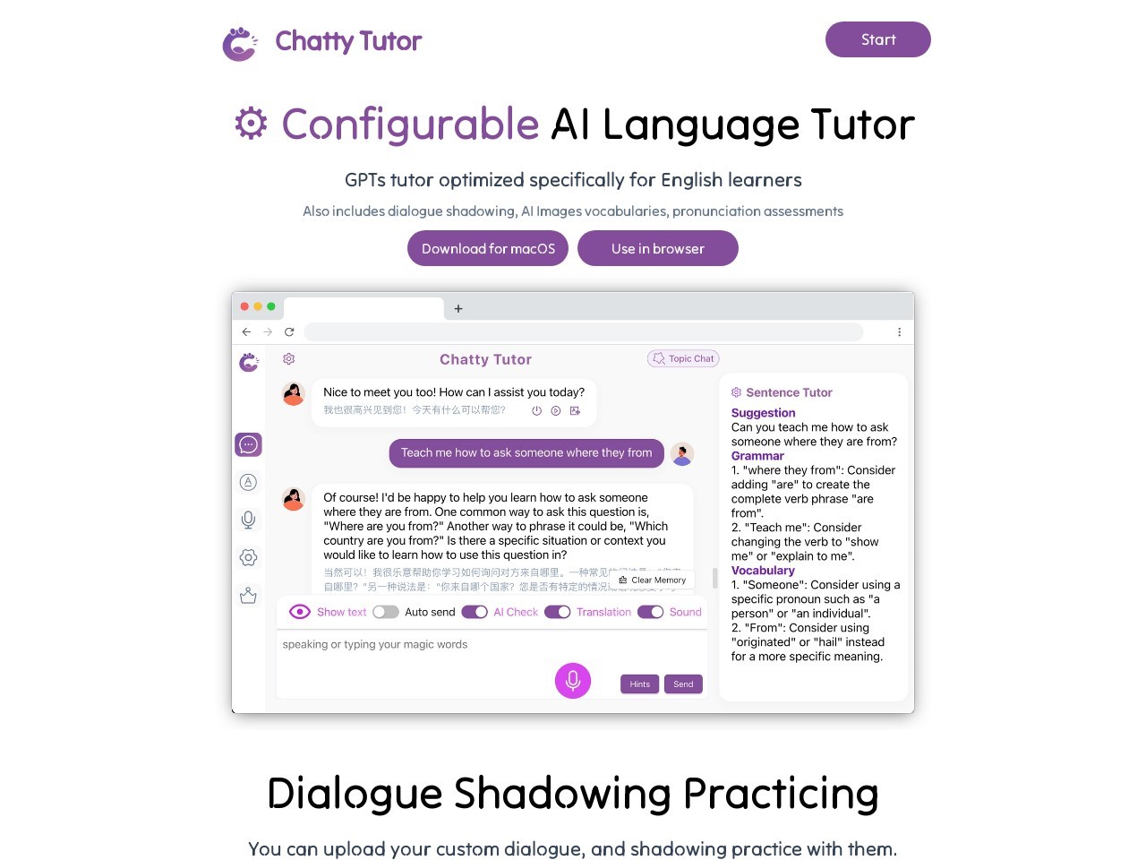 Chatty Tutor - Configurable AI Language Tutor