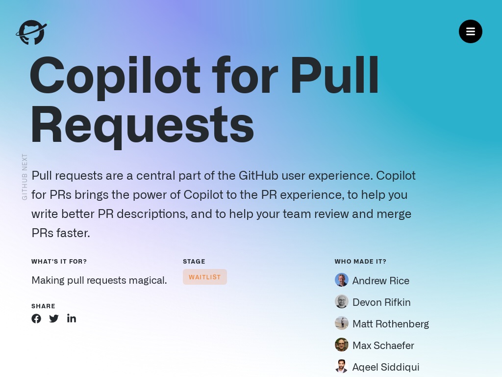 Githubnext: Copilot for Pull Requests