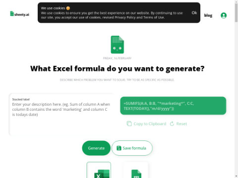 Sheety AI Formula Generator